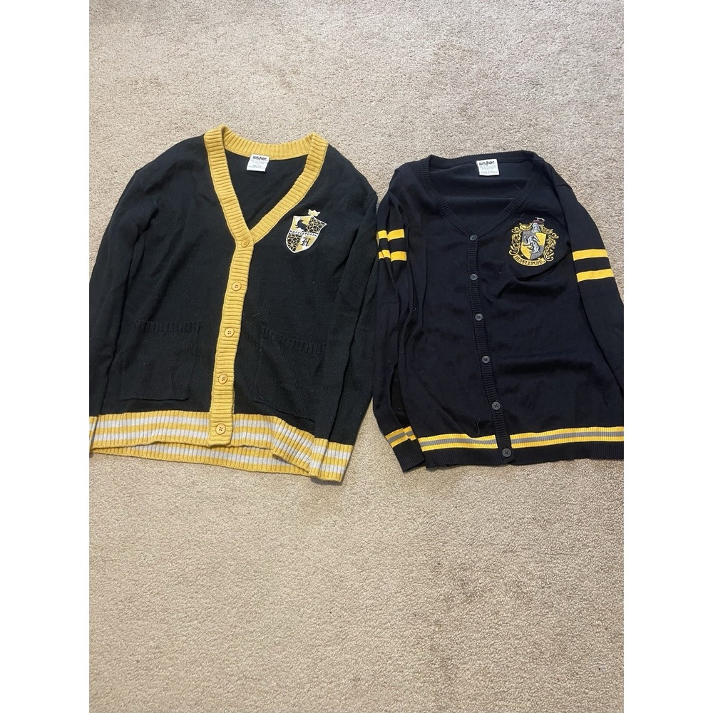 2 Harry Potter Hufflepuff Cardigan Sweaters Embroidered Crest Women Small Black